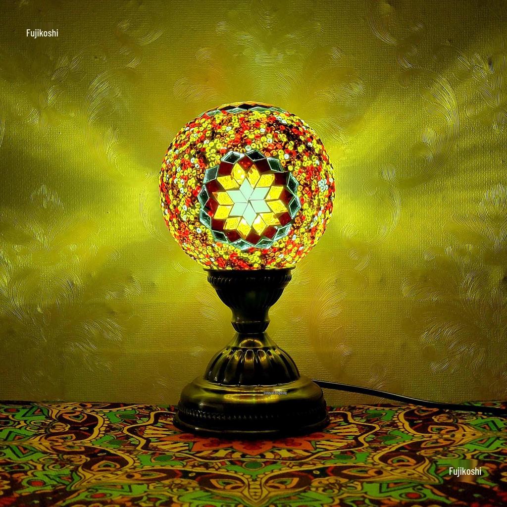 Moroccan Mosaic Table Lamp: DIY Ethnic Bedside Night Light with Music, Turkish Round Ball Design, Internet Celebrity Decor