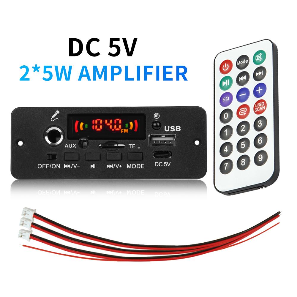 Power Amplifier 2x5W Bluetooth 5.0 Decoding Board 5V With Microphone Car Music Player Module  MP3 Decoder Board Lossless Audio