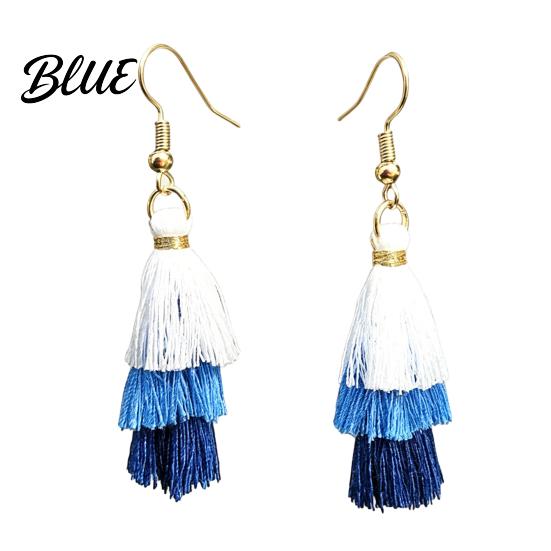 Eye-catching Fringe Jewelry Earrings Multi-layered Creative Red White and Blue