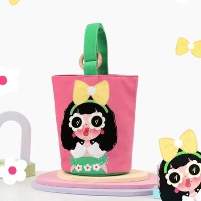Cute Funny Cartoon Personality Niche Bucket Bag Canvas Bag Shopping Schoolgirl Bento with Meal Out Handbag