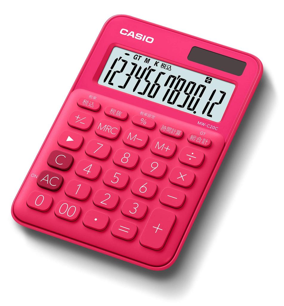 Casio Colorful Calculator Vivid Pink 12 Digit Mini Just Type MW-C20C-RD-N