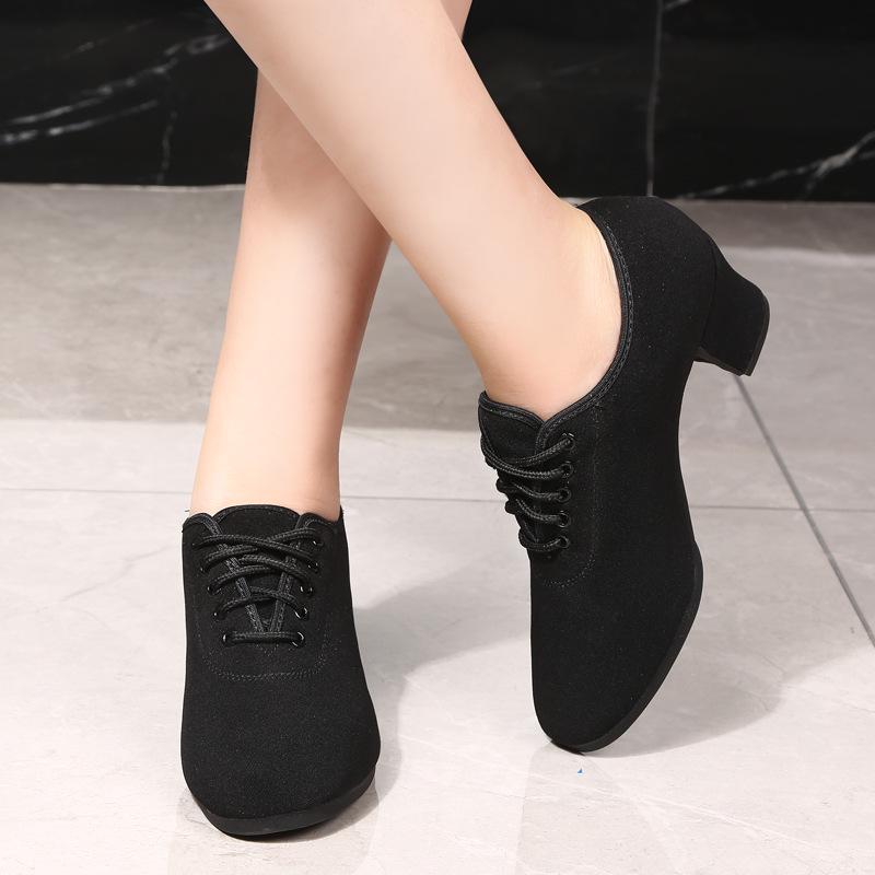 Women's Professional Latin Dance Shoes with Mid-High Heel and Soft Sole for Ballroom, Teacher Training, and Square Dancing.