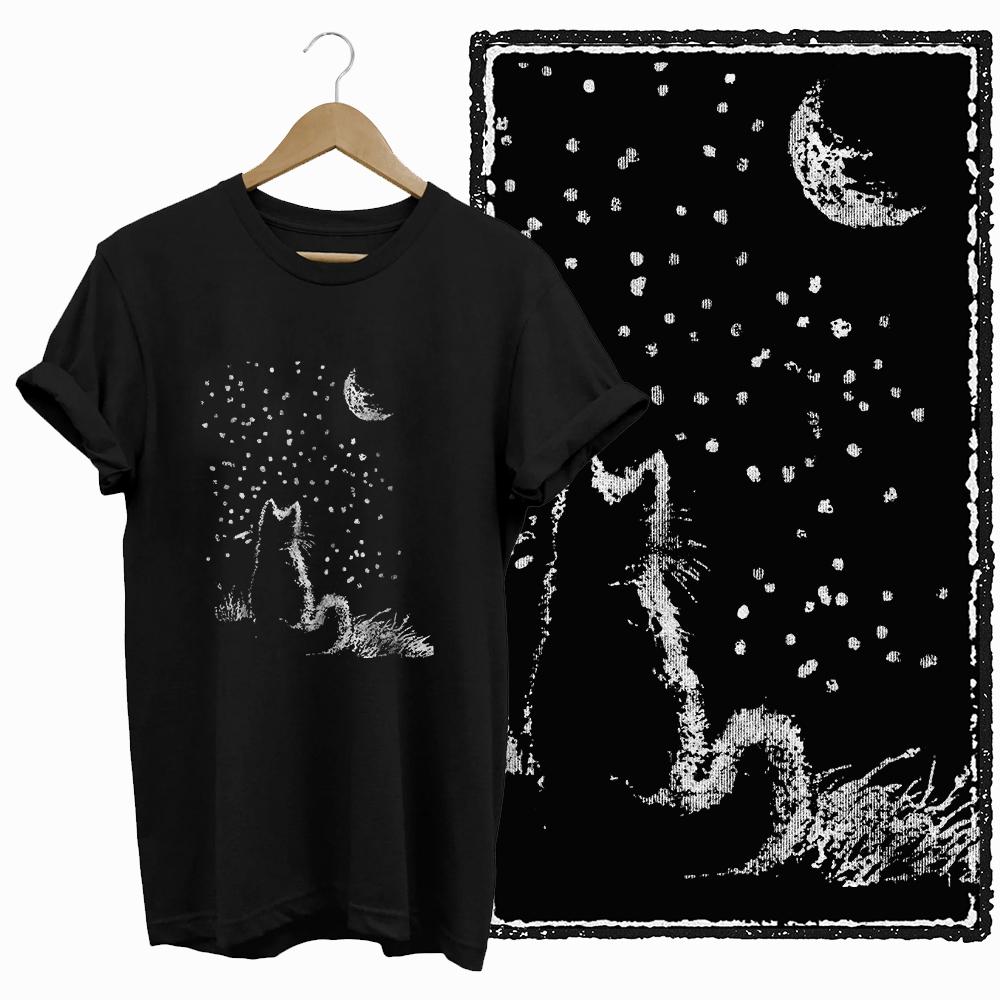 Summer Retro, Simple And Cool Cat Pattern Printed Short-Sleeved Cotton Loose And Breathable Casual Fashion Men's T-Shirt