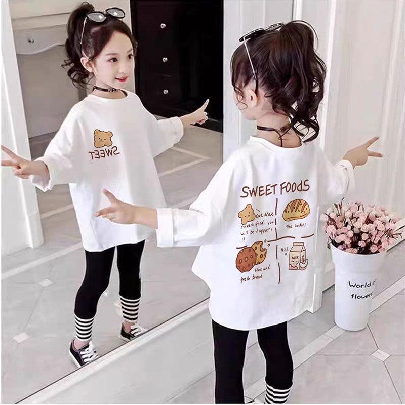 Girls' Long-Sleeve Cotton T-Shirt - New Korean Style, Versatile Round Neck, Casual Printed Top for Spring/Autumn 2025