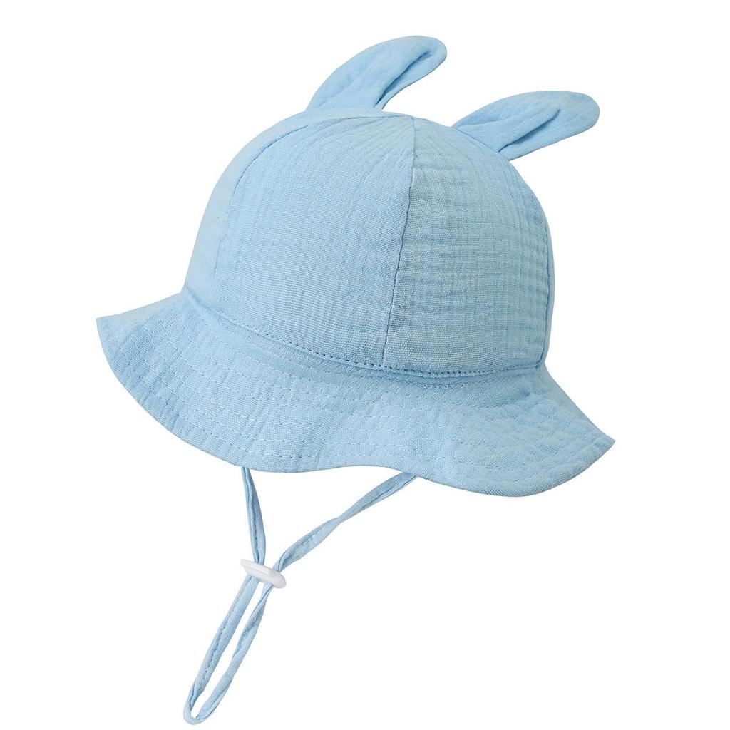 2024 Baby Gauze Rabbit Ear Sun Hat: Pleated Fisherman Style for 3-12M
