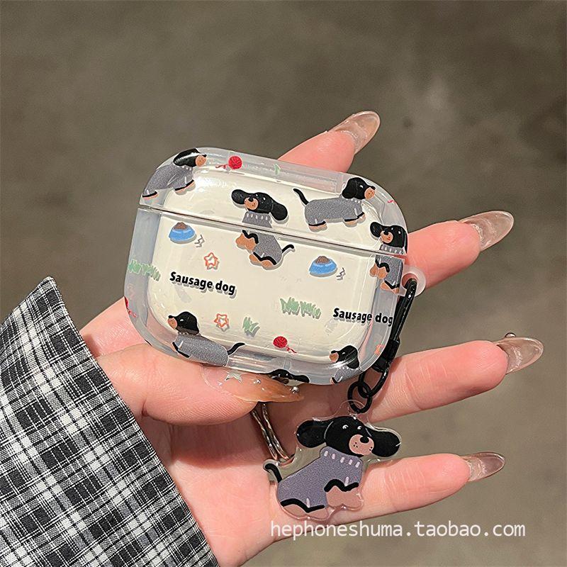 

Case Generation 3 Protective Case Airpodspro2 Generation Earphone Sleeves Wireless Bluetooth Airpods2 Generation Earphone Case Cartoon Noise Reduction airpods 1/2 generation Black Dachshund + Pendant