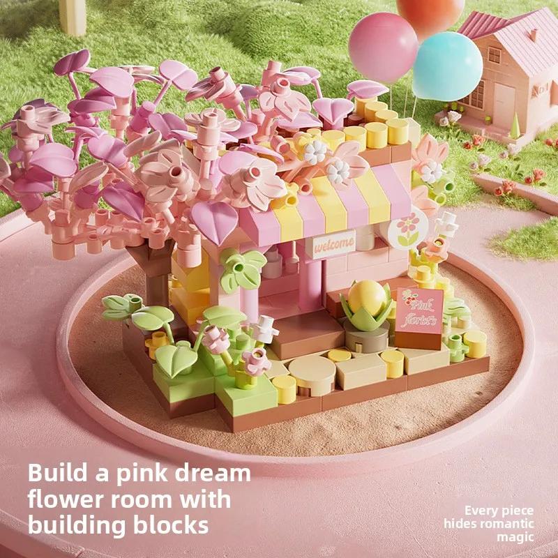 Non-Toxic Flower Shop Food House Building Blocks Kit Mini City Street View Home Decor Children Assembly Bricks Model Kids Educational Toy