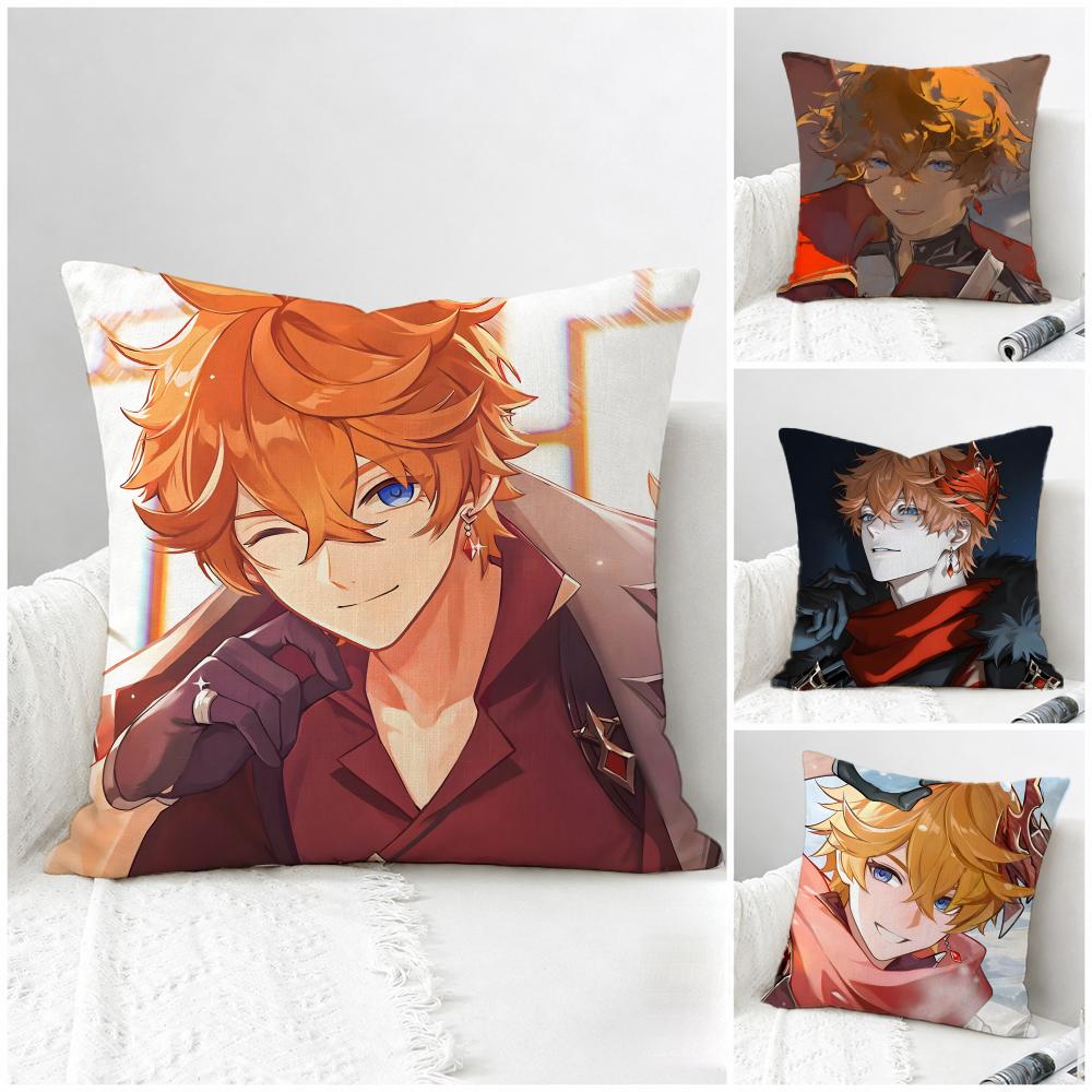 Game Character Tartaglia (Genshin Impact) Cushion Cover Natural Linen Pillowcase Set AllinOne Decor for Sofa Bedroom Chair