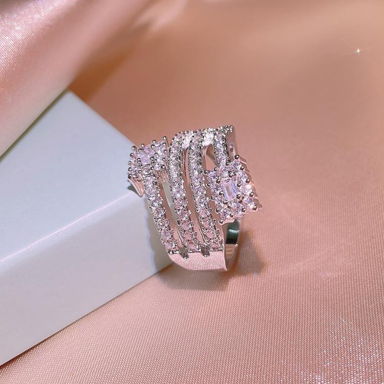 Geometric Line Wrapped Zircon Ring Full Diamond Combination Ring Accessories
