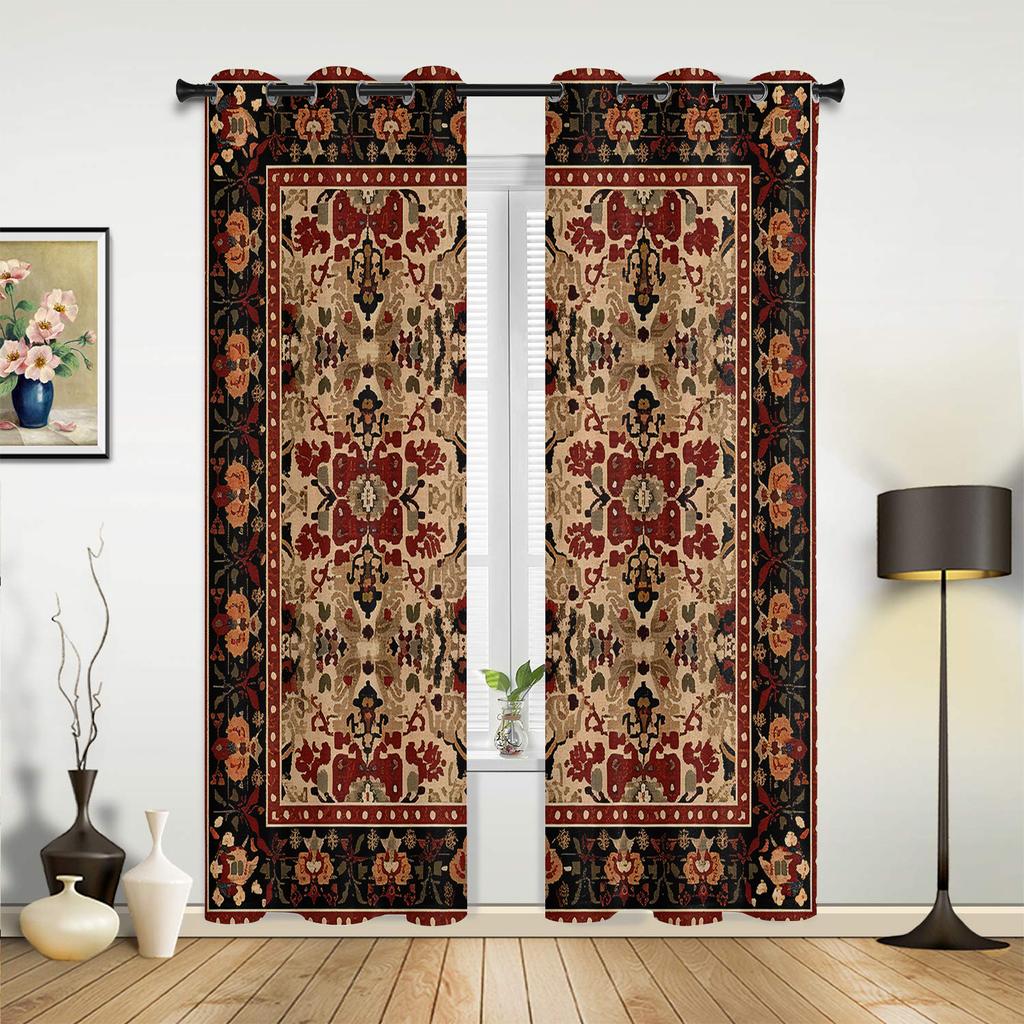 Indian Bohemia Flower Curtains for Bedroom Living Room Window Curtain Treatments Blinds Kitchen Home Decor Drapes