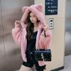 Women's Versatile Mid-Length Plush Jacket with Cute Bear Ears - 2025 Autumn/Winter Collection