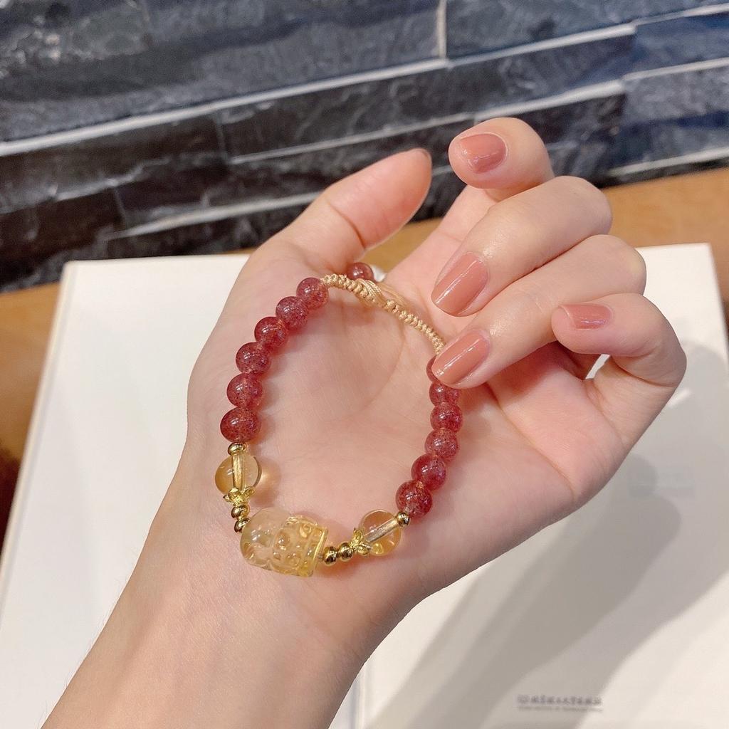 Recommended Jewelry: Natural Brazilian Citrine Pixiu Strawberry Crystal Braided Bracelet for Women, a Gift for Girlfriend or Best Friend