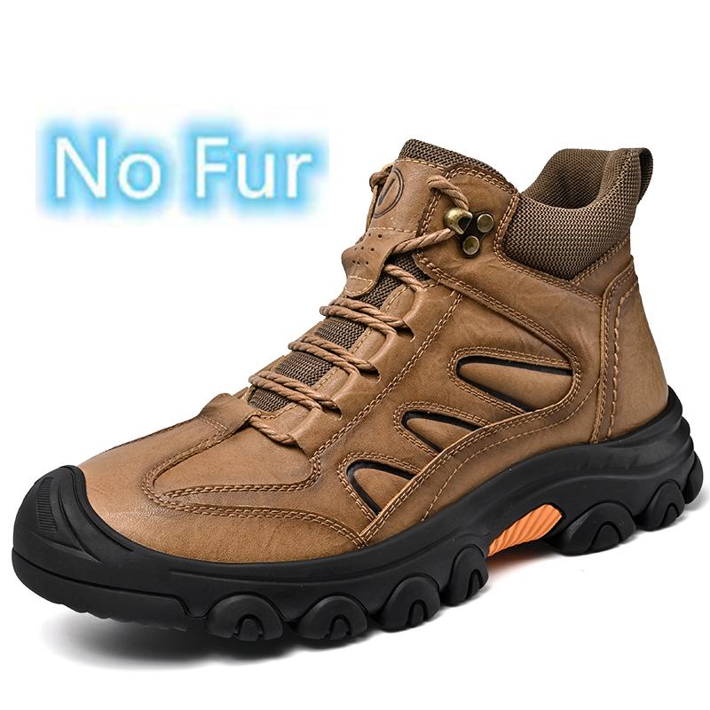 Fashion Genuine Leather Men's Snow Boots Super Warm Plush Outdoor Boots Retro Style Non-slip Hiking Boots Winter Travel Hiking Footwear