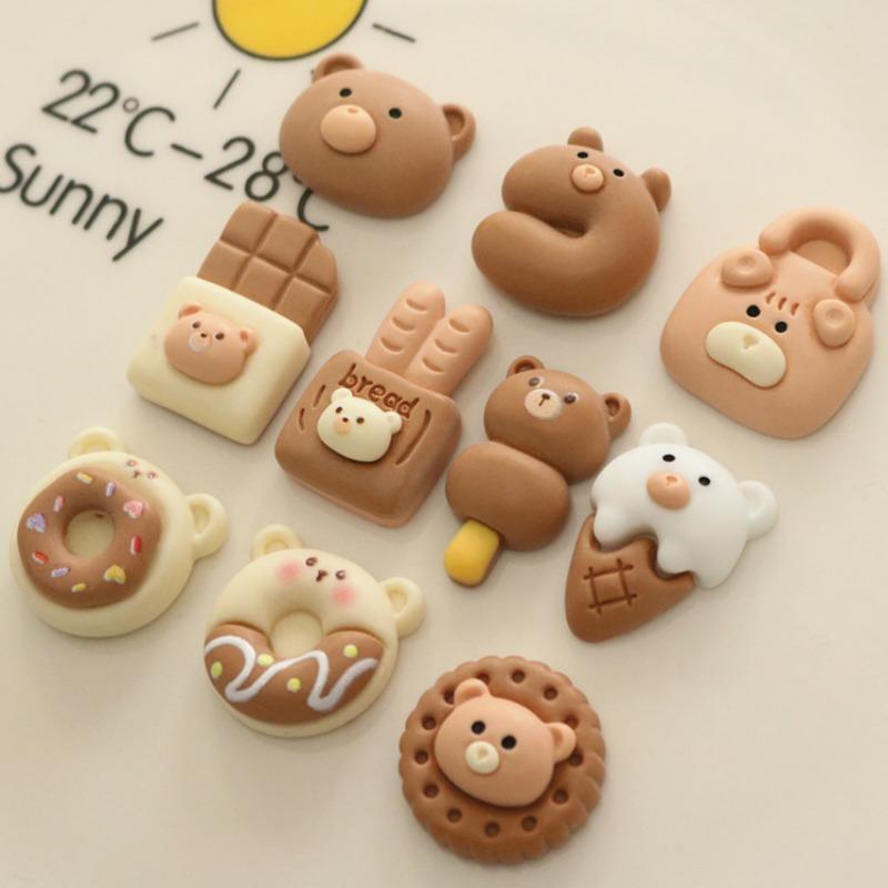 Milk Tea Color Bear Biscuits DIY Resin Handmade Jewelry Accessories Cream Glue Hairpin Brooch