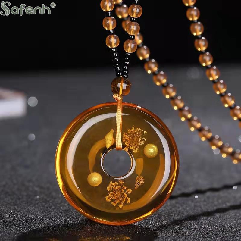 Retro Amber Pendant Necklace For Men And Women Long Pendant Sweater Chain Mother's Day Gift  Retro Amber Necklace