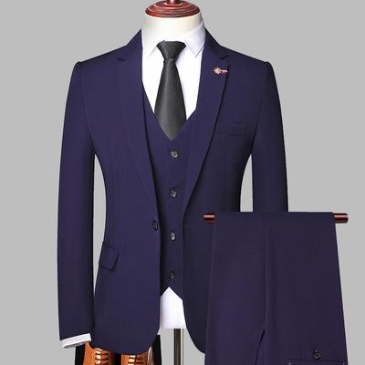 Men's Business Casual Dress Jacket Small Suit Slim Fit Banquet Wedding Dress Solid Color Suit Three-piece Set