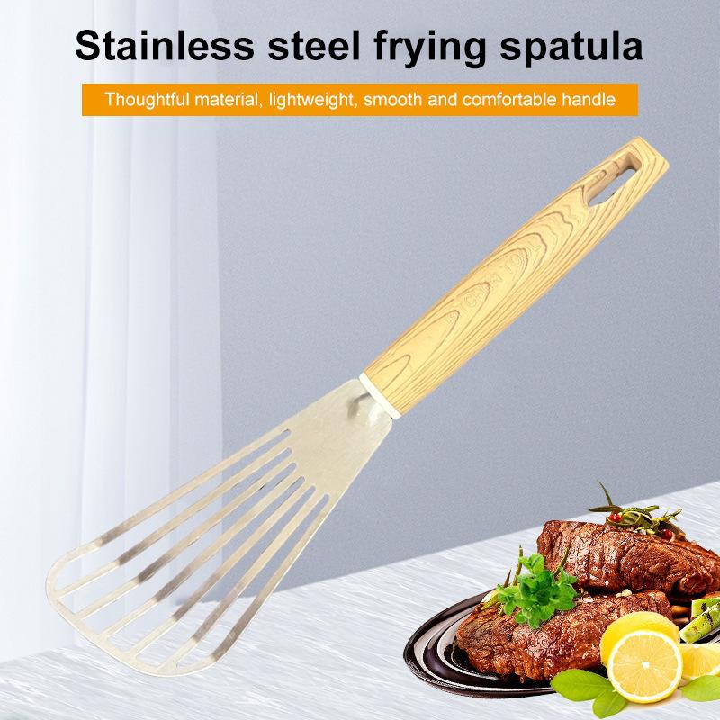 Stainless Steel Fish Frying Shovel With Wooden Handle Fan-Shaped Shovel Household High-Temperature Frying Shovel