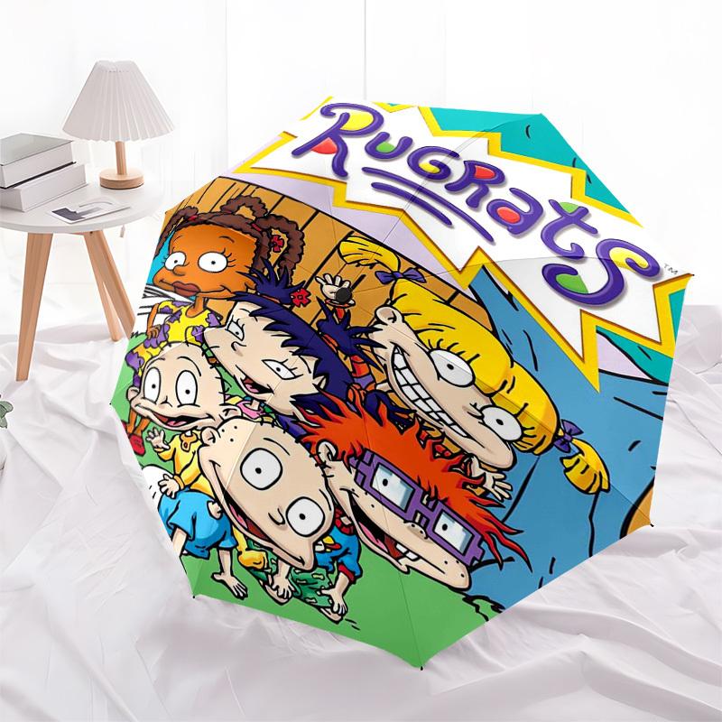 Rugrats, Cartoon Themed Automatic Opening and Closing Umbrella, Compact Travel Umbrella, Lightweight and Portable, Suitable for Beach Commut