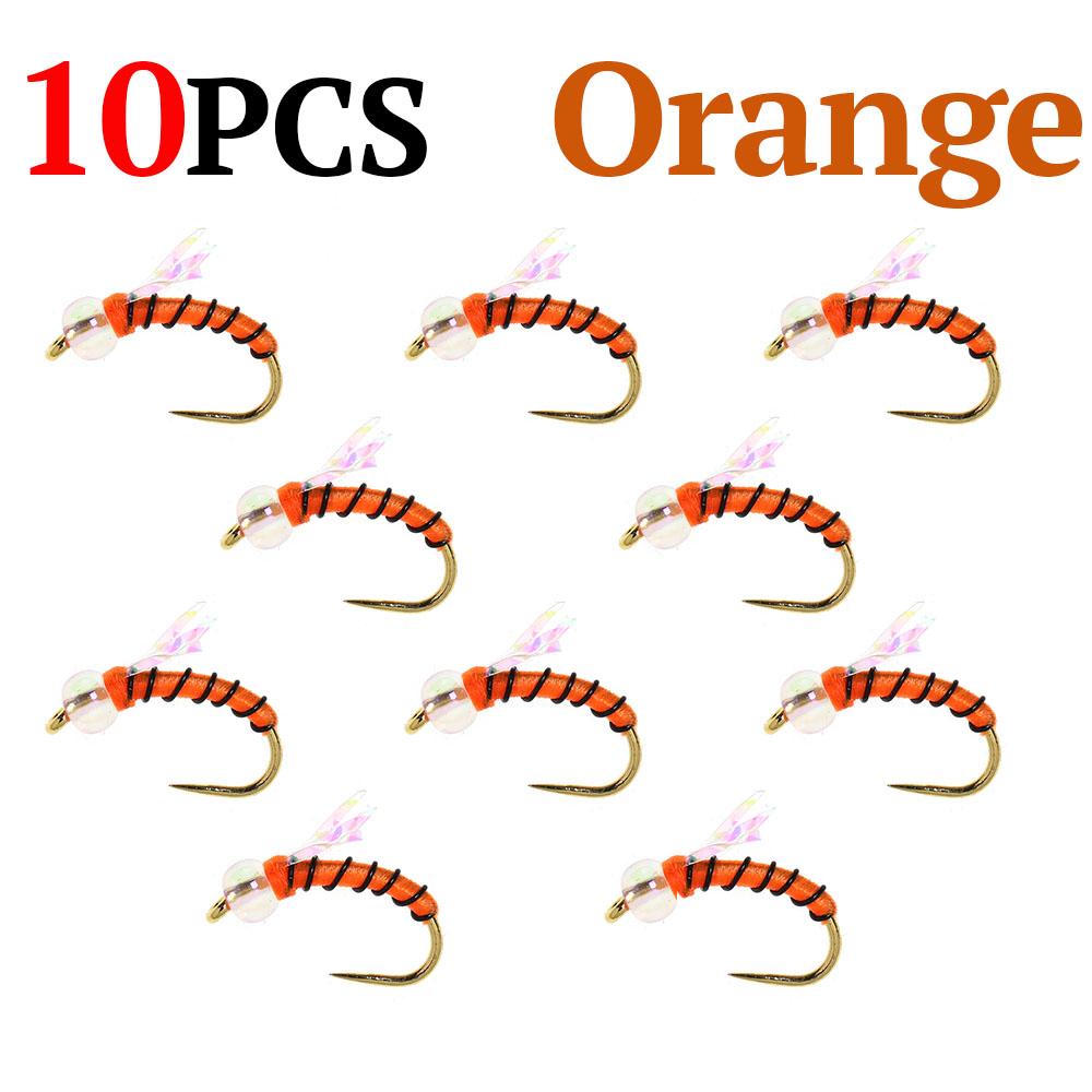 10 PIÈCES Nymphe Standard Midge pour la Pêche à la Mouche, Motif Truite pour Toute l'Année, Hameçon Doré sans Ardillon #16, Leurres d'Eau Douce pour la Pêche à la Mouche