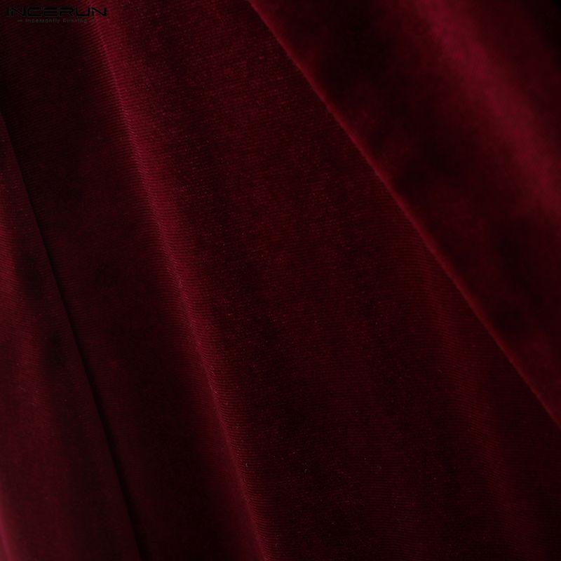 INCERUN Winter Autumn Men Peak Lapel Long Sleeve Velvet Blazer Long Pants Casual Outfits Two Piece Sets