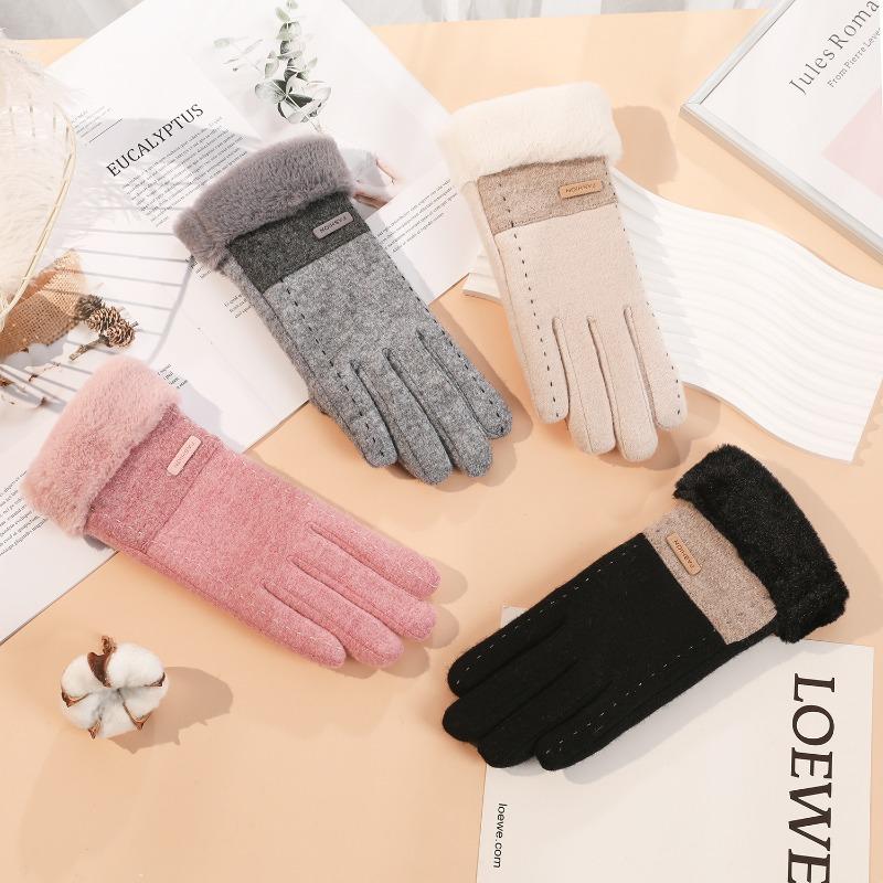 Warm gloves women's wool driving cold-proof piled thickened outdoor windproof riding winter gloves