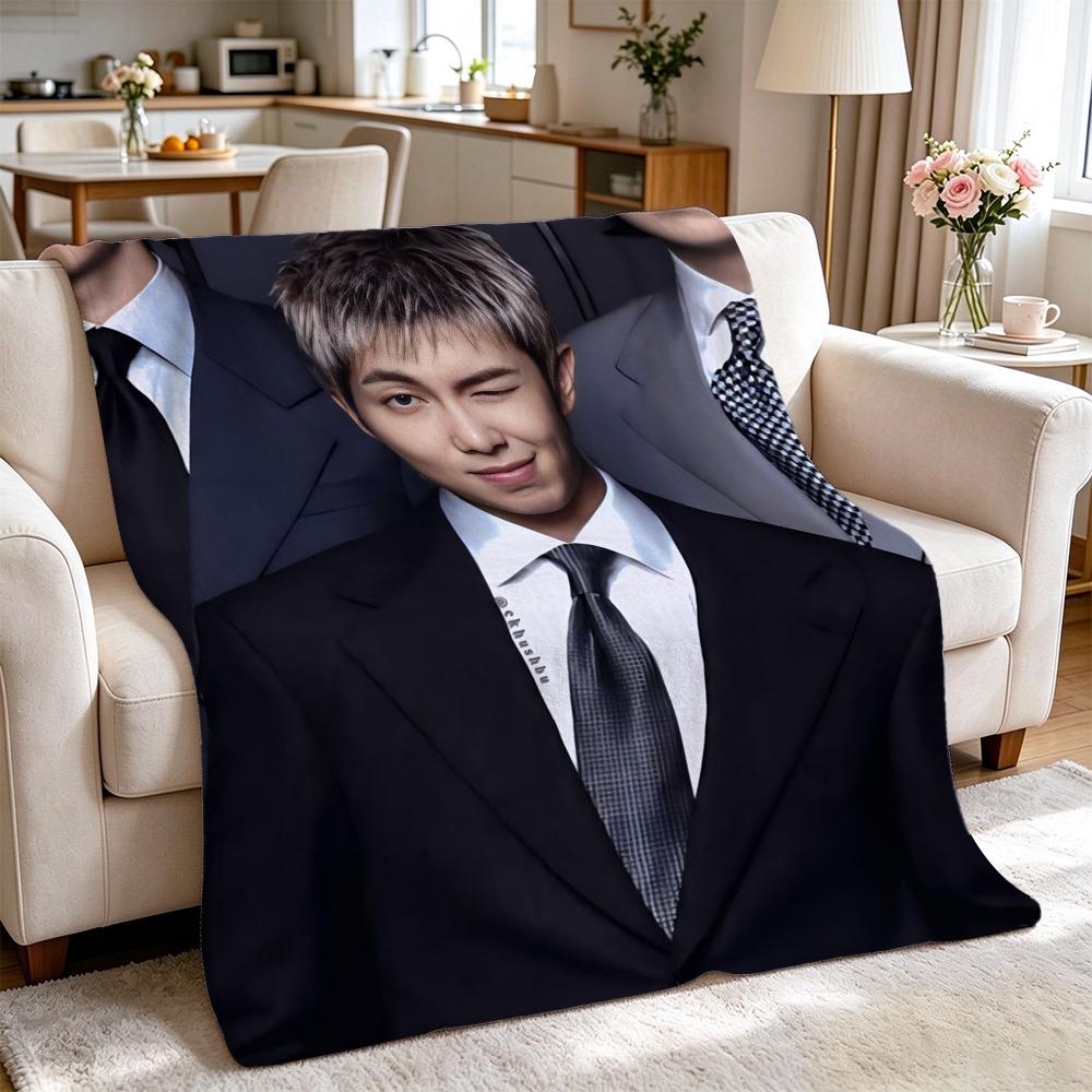 Kim Namjoon Rm Portrait Collage Print Pattern Blanket Soft Comfortable Fleece Blanket For Living Room Bedroom Recliner Home Party Decor Memorial Gift