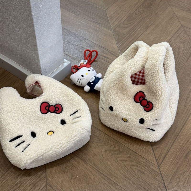 

Winter Soft Embroidered Lamb Fur Small Handbag Cute Kitty Handbag Sundries Storage Bag Commuter Bag