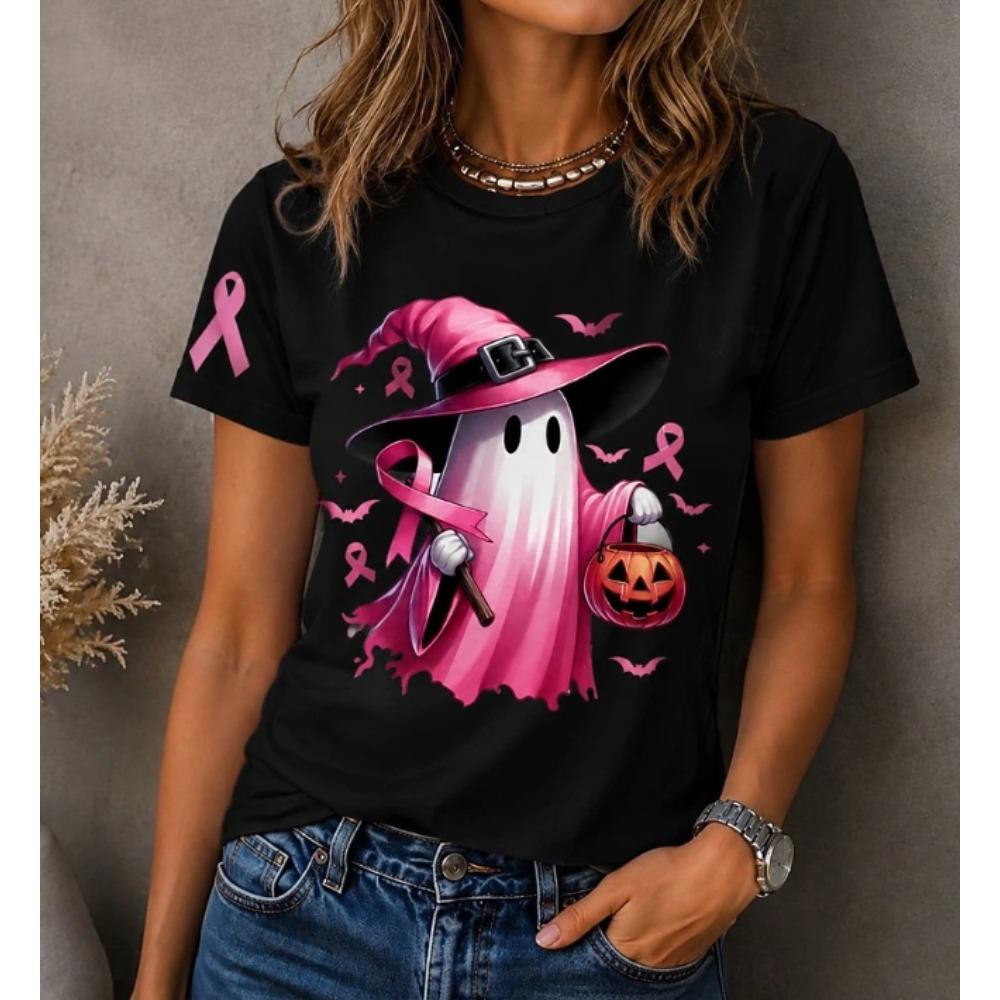 Fashion Women Retro Creative Ghost Print T Shirt Funny Casual O-neck Short Sleeves T-shirt Summer Female Tee Shirt Halloween Limited Edition