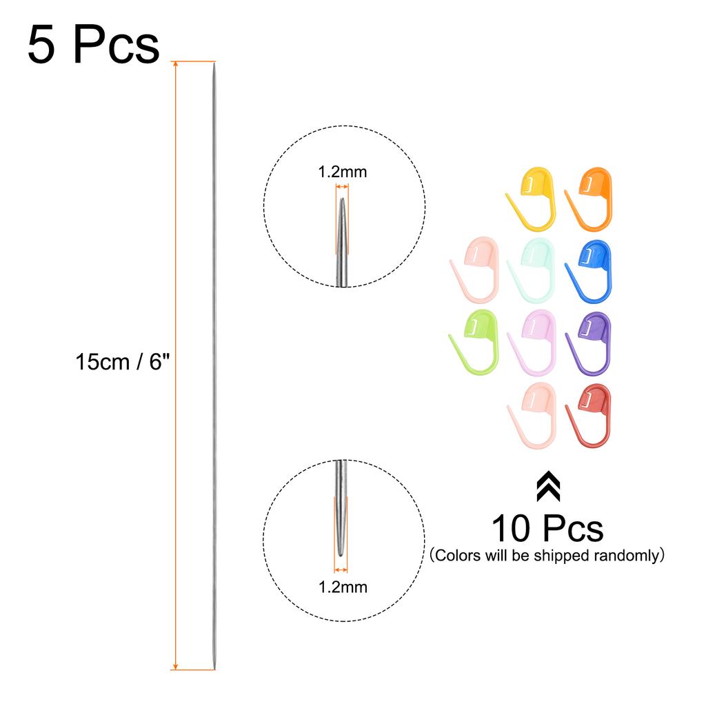 5Pcs Knitting Needle Size US 1.2-5mm Length Stainless Steel Double Pointed Sweater Stitching Needles w 10 Colorful Stitch Marker