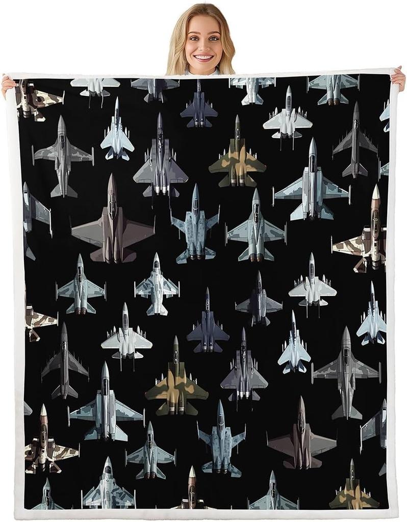 Colorful Airplane Blanket Soft Fleece Throw Kids Room Decor Aviation Theme Baby Gift Home Decoration