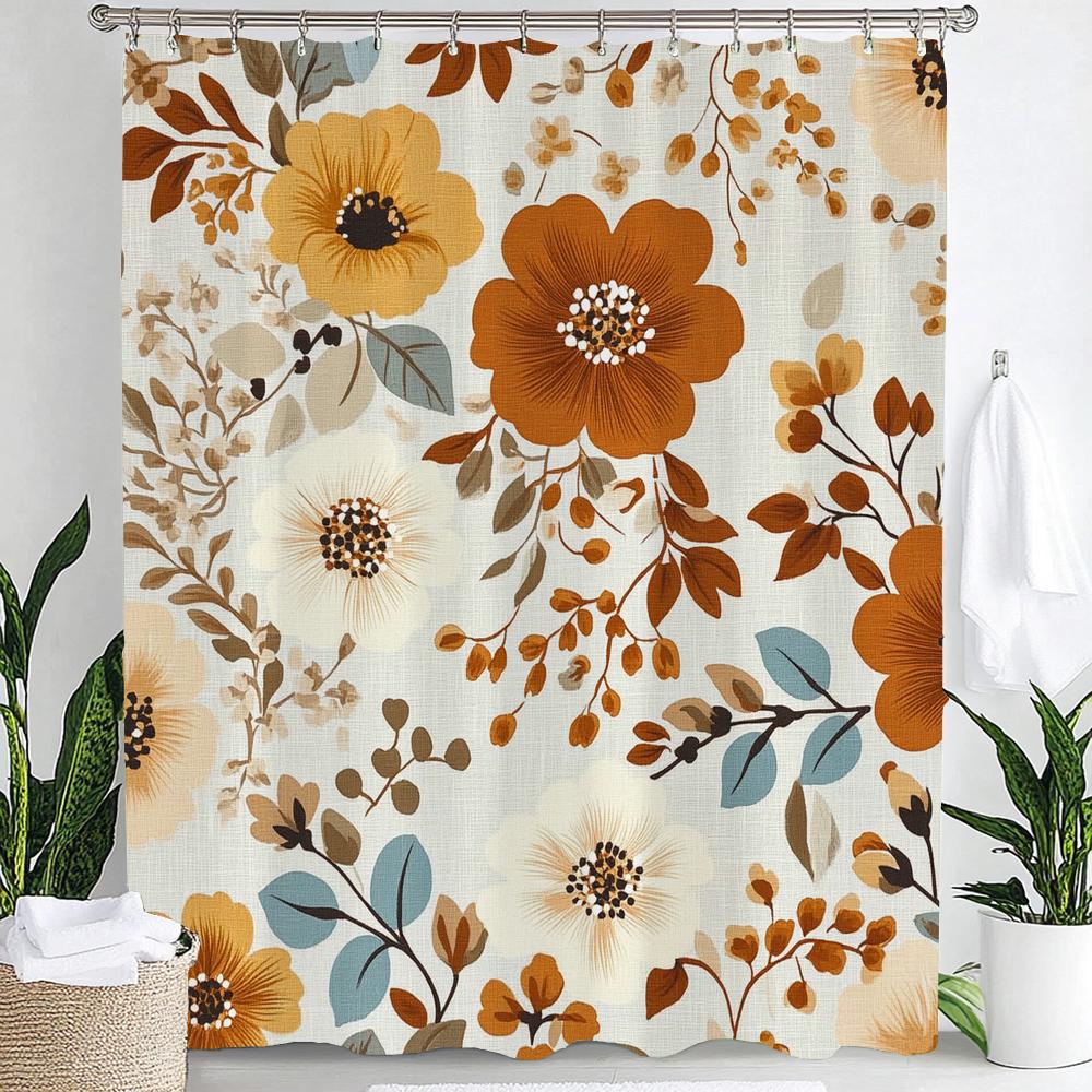 Watercolor Flowers Printed Shower Curtain Bathroom Curtain,Hanging Curtain With 12 Hooks Decoration Machine Washable