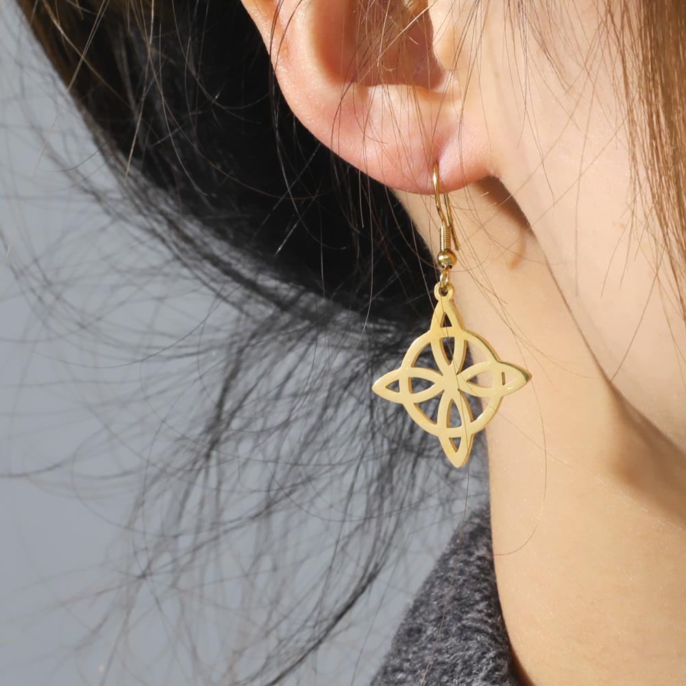 Witch 'S Knot Drop Earrings Brighid Heart Cross Celtics Knot Hollow Dangle Earrings Gift For Women Golden Stainless Steel Jewelry