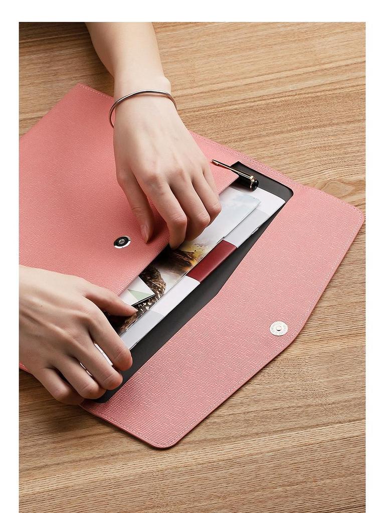 A4 Leather Korean Style Large Capacity Magnetic Snap File Folder