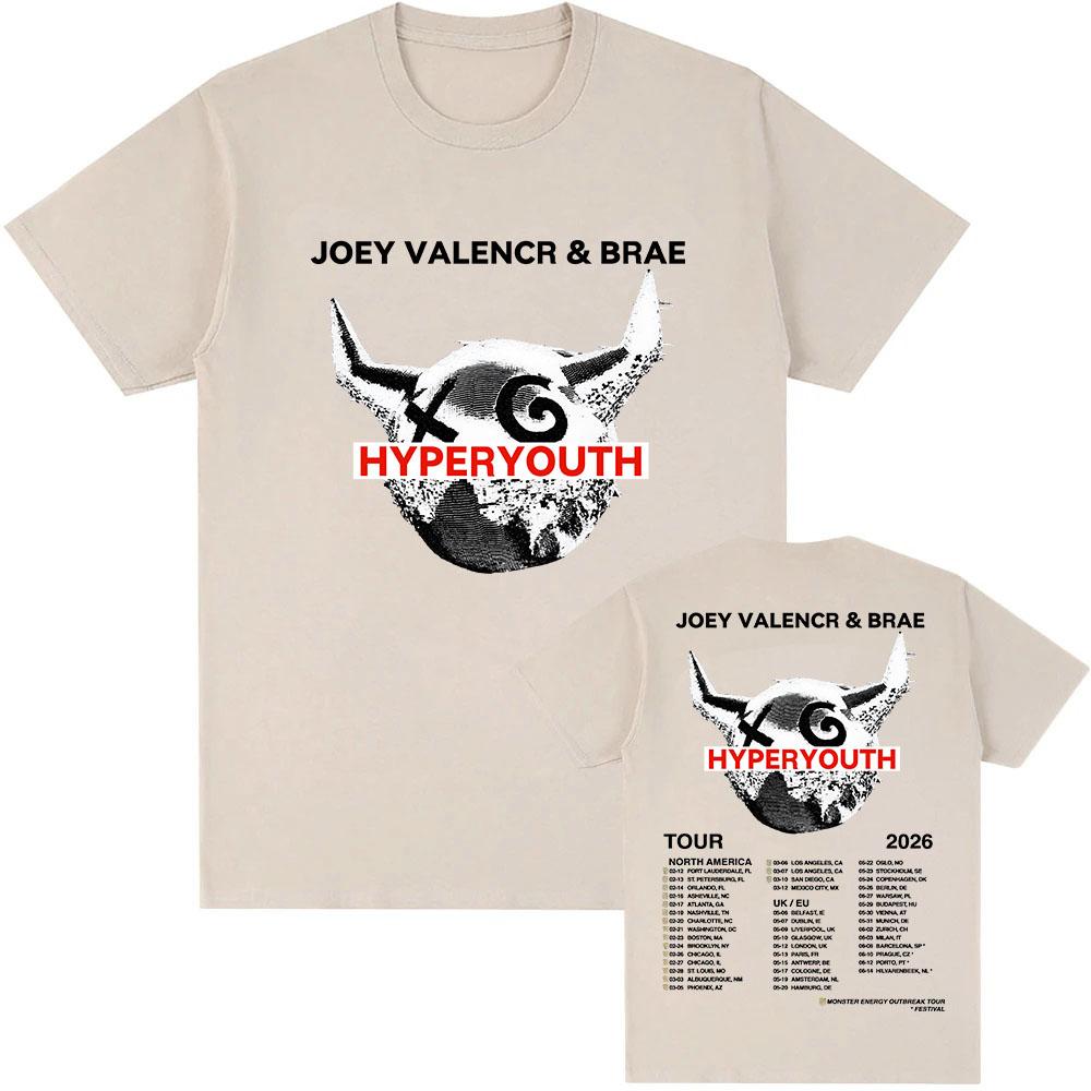 

Hyperyouth JVB Tour 2026 T-shirt Rock Band JOEY VALENCE & BRAE Design Print Tshirts 100%Cotton O-neck Fashion Male Tees Unisex Shirt S