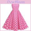 Vintage Retro Pink Patterned Flared Dress For Summer Fashion Women