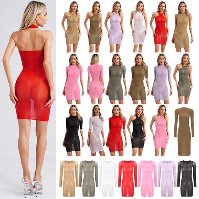 Kadın Parlak Bodycon Elbise Şeffaf Kalça Sarılımlı Clubwear Esnek Tulum Gece Dışarı Çıkmaları İçin