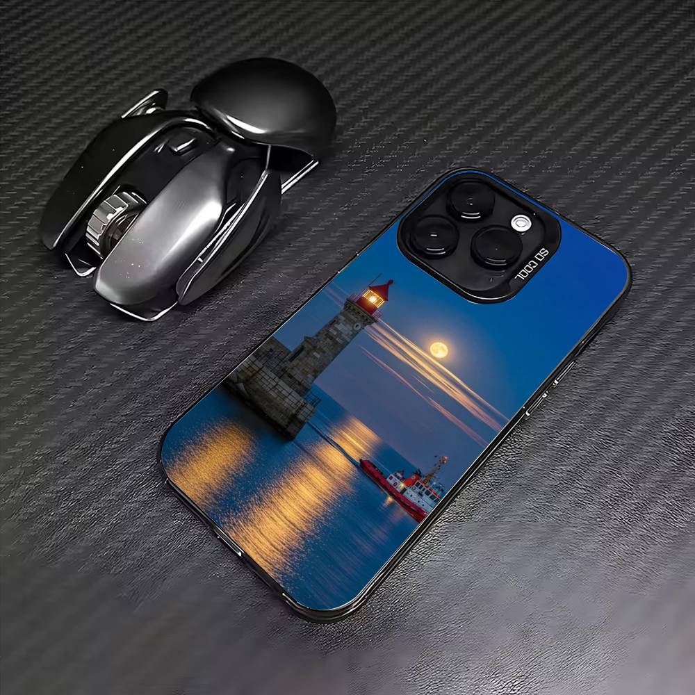 Lighthouse  Phone Case For iPhone17,16,15,14,13,12,11 Plus,Pro Max Colored Silver Plated Inside Cover