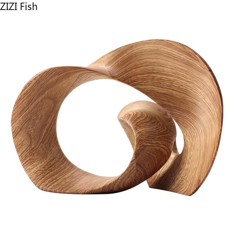 Imitation Wood Sculpture Ribbon Ornaments Desk Decoration Twisted Ring Creative Geometric Resin Sculpture Room Aesthetic Decor