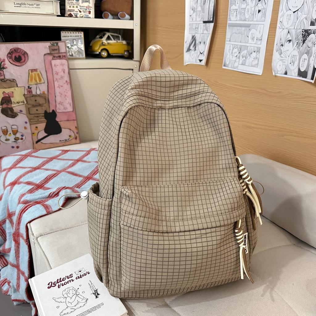 Schultasche Campus Schultasche Damen Koreanische Ausgabe ins Einfacher Karierter Rucksack Highschool-Schüler Große Kapazität Freizeit Reise Rucksack