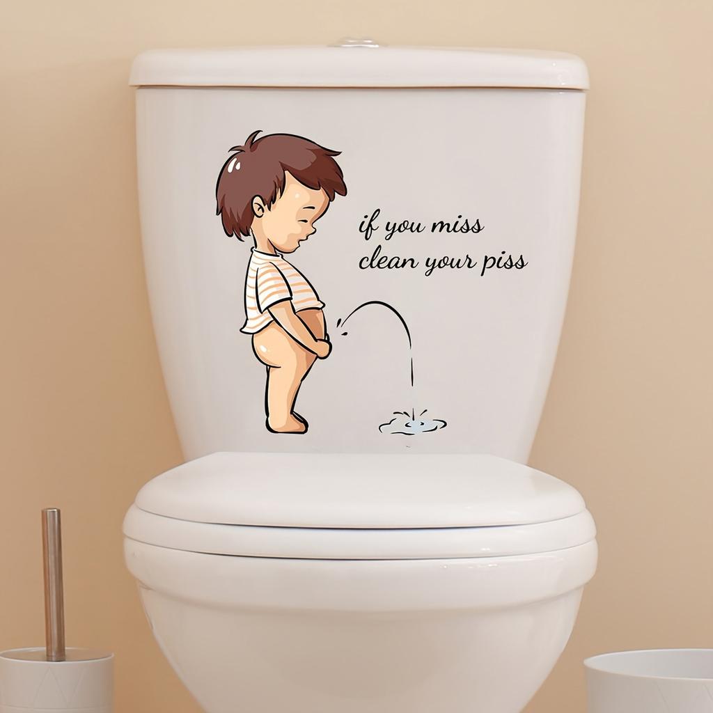 Creative Kids Bathroom Wall Decals Toilet Stickers with Fun English Self-Adhesive Decor for Toilet and Bathroom