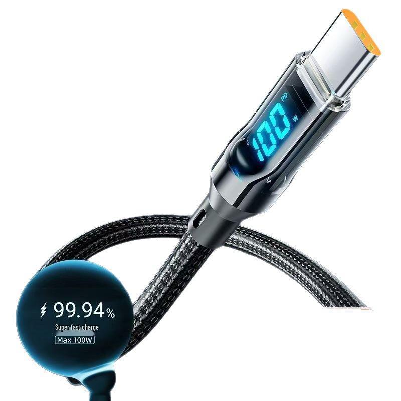 120W Dual Type-C 6A Super Fast Charging Cable with Digital Display for Apple, Huawei, Honor