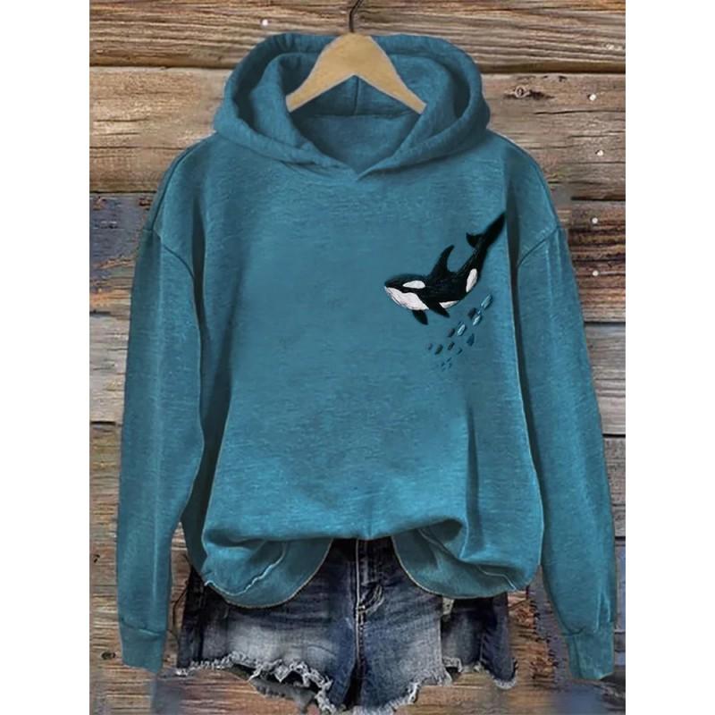 Womens Casual Hooded Sweatshirt With 3D Printed Graphic Long Sleeve Loose Fit Pullover