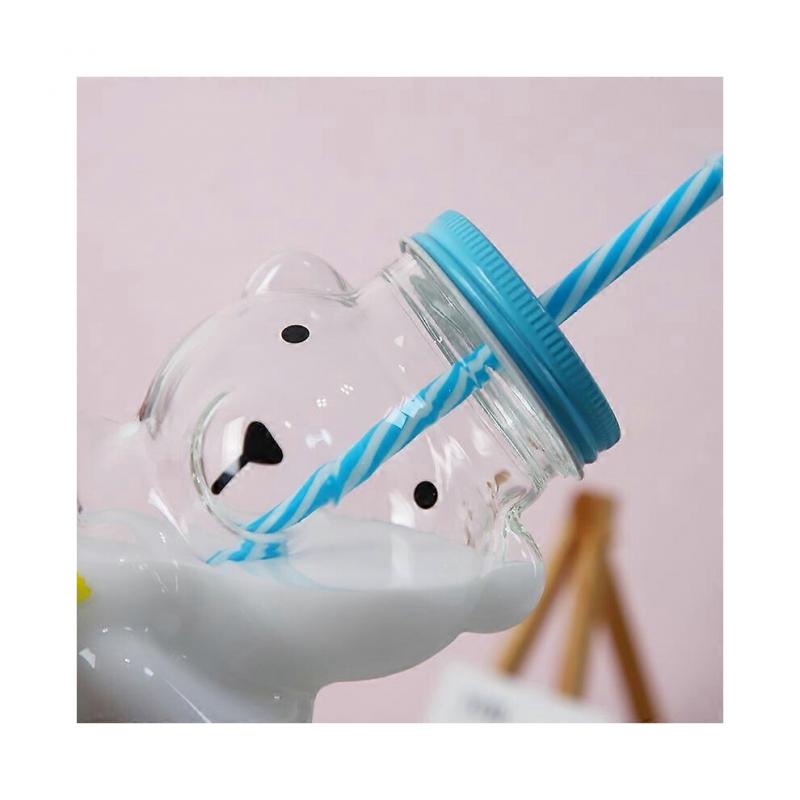 Little Bear Glass Straw Cup, Fresh And Heat-resistant, Cute Bear Juice, Coffee, And Milk Cup, Made Of High Borosilicate Glass