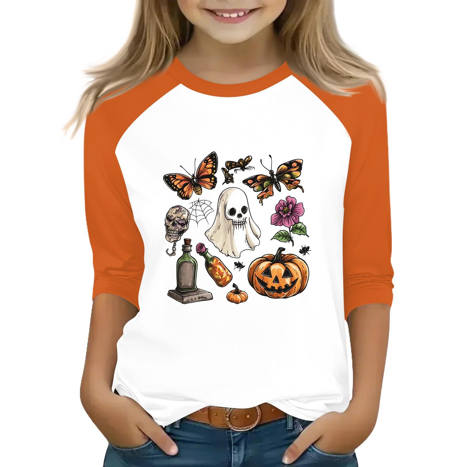 

Tops For Youth Girls 4-16 Years Round Neck 3/4 Sleeves T-Shirts Trendy Tops Outfit Tees Halloween Day 120 золотой