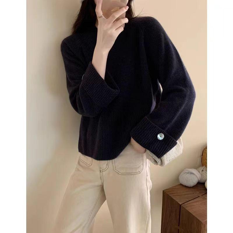 Höst och Vinter Lös Enfärgad Rundhalsad Tröja Pullover Tröja Stickad Tröja Koreansk Version Ytterkläder