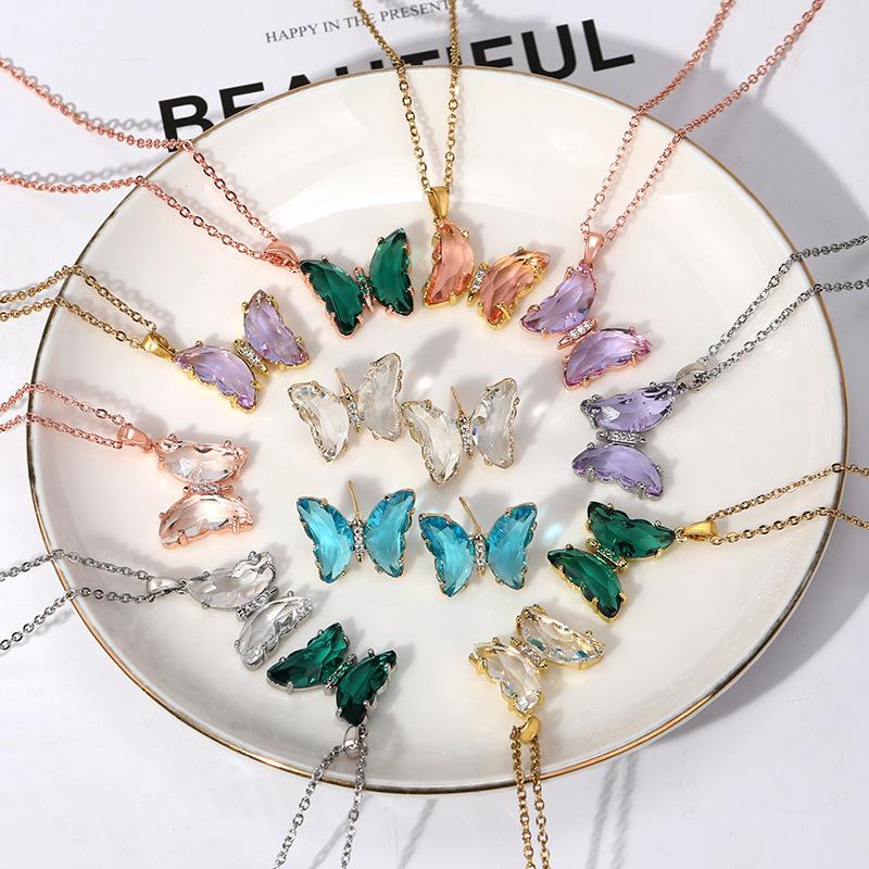 Stylish Steel Titanium Butterfly Crystal Chain Necklace For Women Perfect For Any Occasion