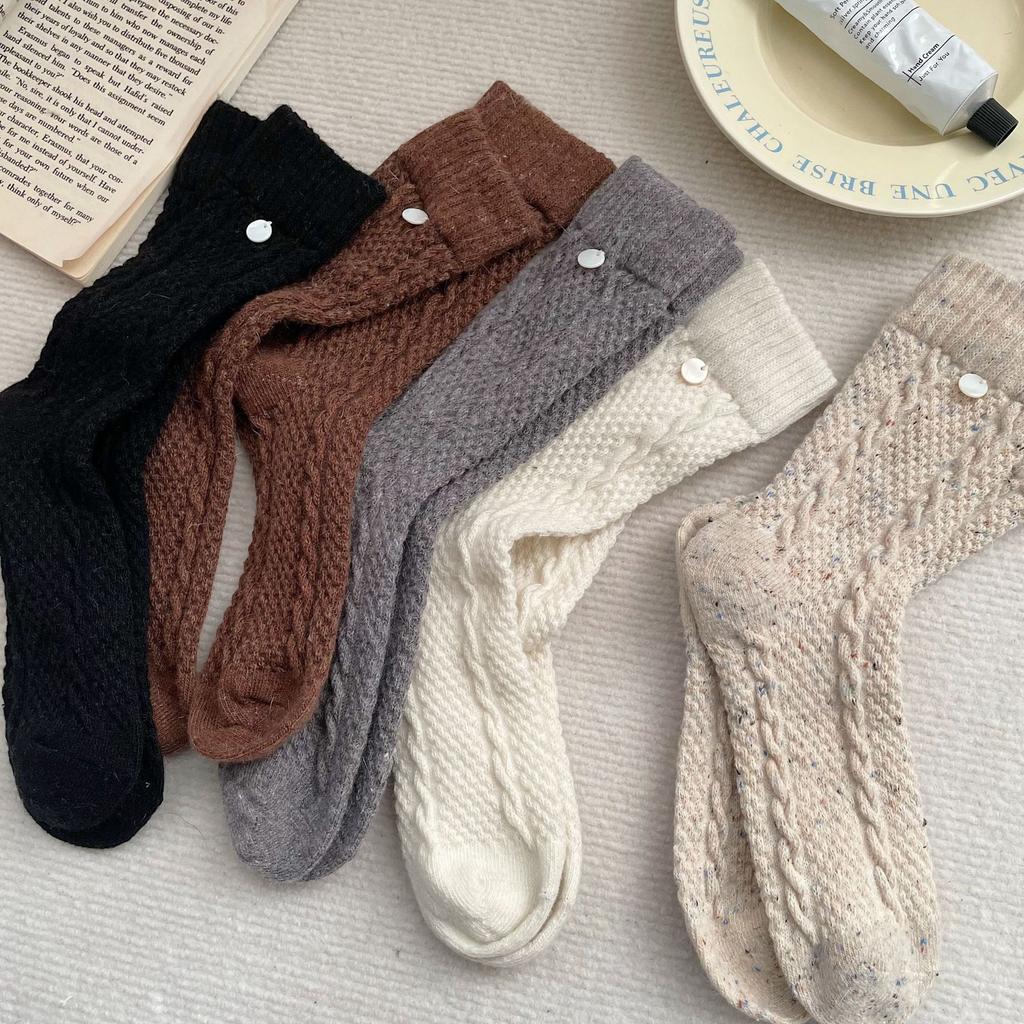 Socks, Women'S Wool Socks, Shell Buckles, Korean Twist Pile Socks, Thickened Plush Stockings, Socks