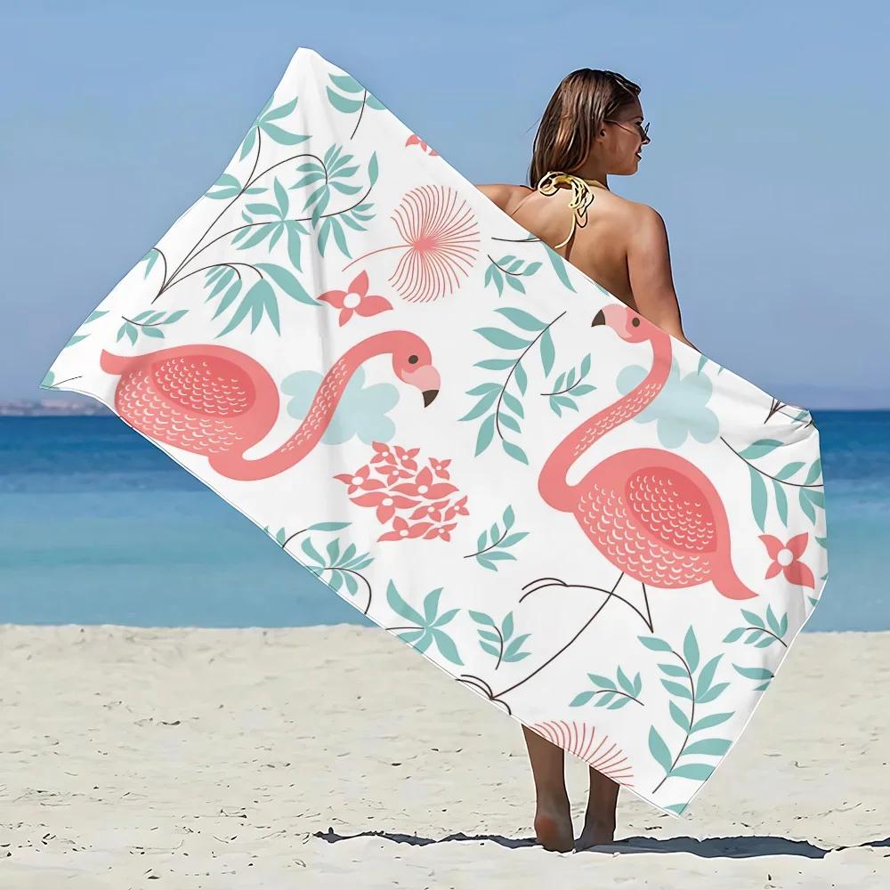 Flamingo & Floral Print Beach Towel - Soft Absorbent Towel for Summer Fun, Vibrant Designs for Everyday Use and Comfort