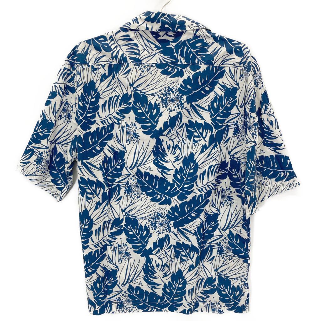 LARDINI Blue Leaf Print Open Collar Shirt Tops S blueUsed