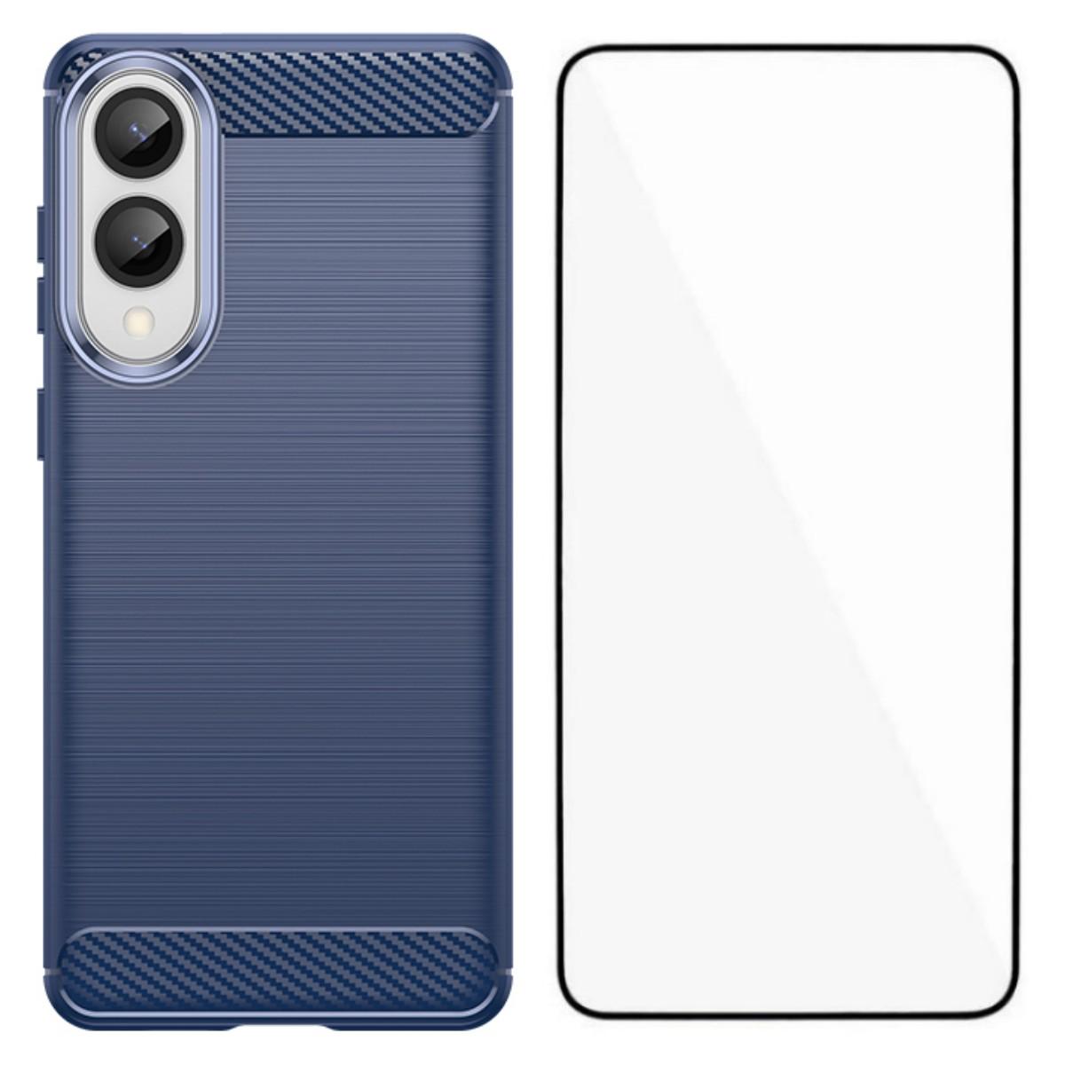 

For Samsung Galaxy S25 Edge Case with Screen Film WANLONFENG LS Series Big Lens Hole Brushed Texture TPU Phone Cover Blue